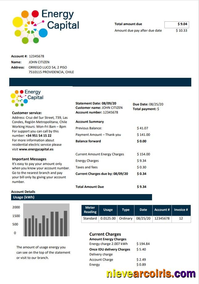 Chile Energy Capital utility bill